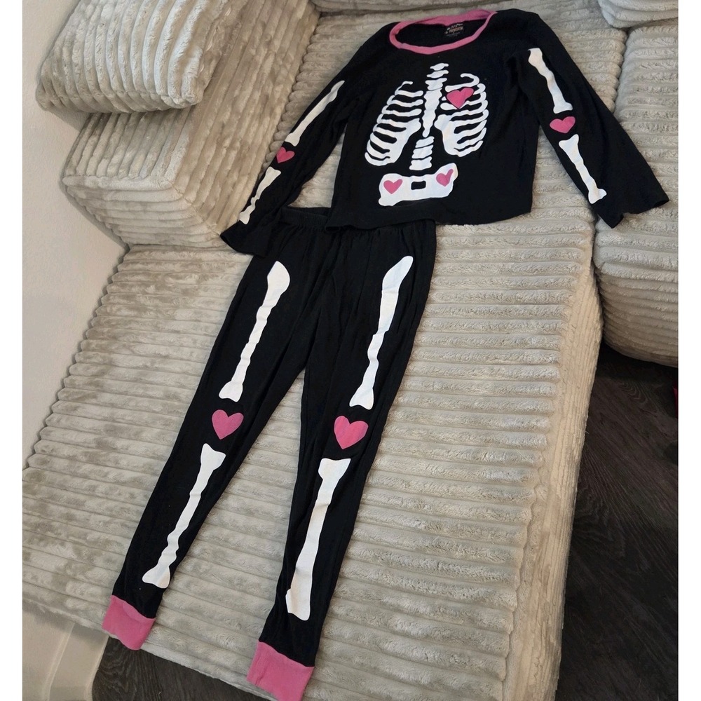PJs & Presents Skeleton Pajamas S Halloween Girls Glow In The Dark Pink Heart - Picture 11 of 11